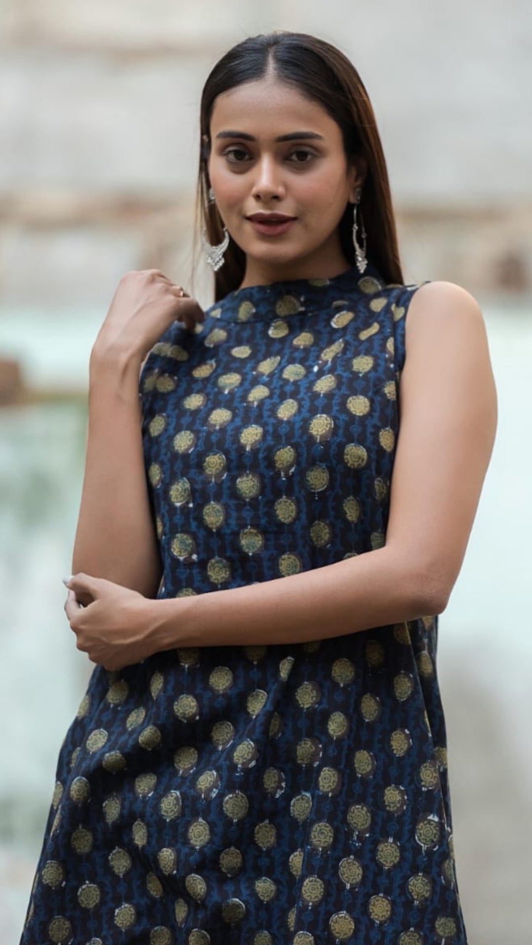 Indigo Gold Handblock Kurta Set – Sleeveless Organic Cotton Co-ord