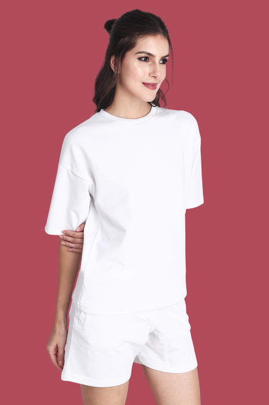 White Unisex Oversized T-shirt & Shorts Co-ord Set - BURBENT®