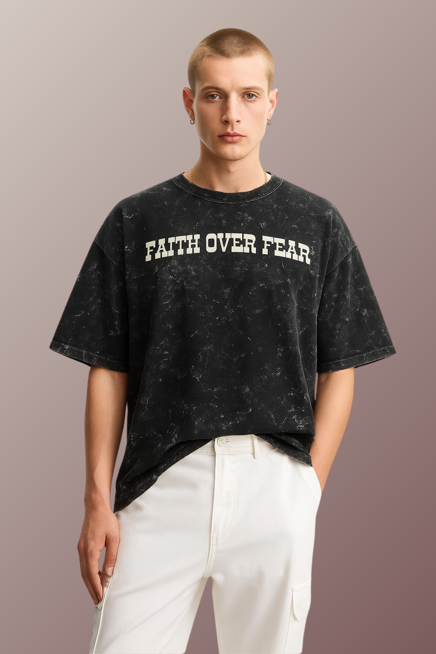 Faith Over Fear Oversized Tee -Acid Washed - BURBENT®