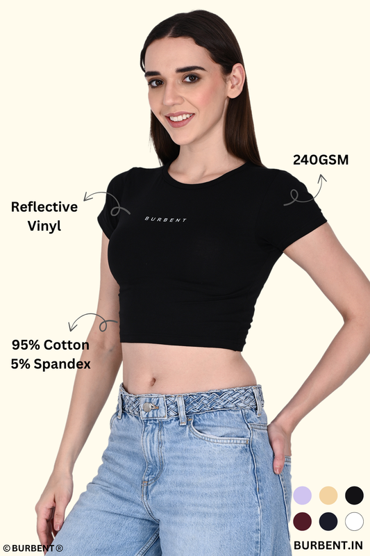 Black Fitted Crop Tee for Women