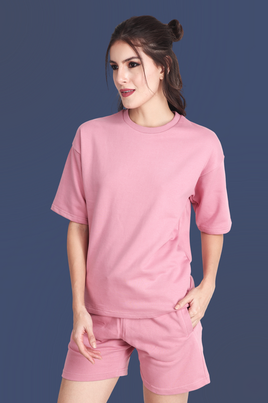 Flamingo Pink Unisex Oversized T-shirt & Shorts Co-ord Set - BURBENT®