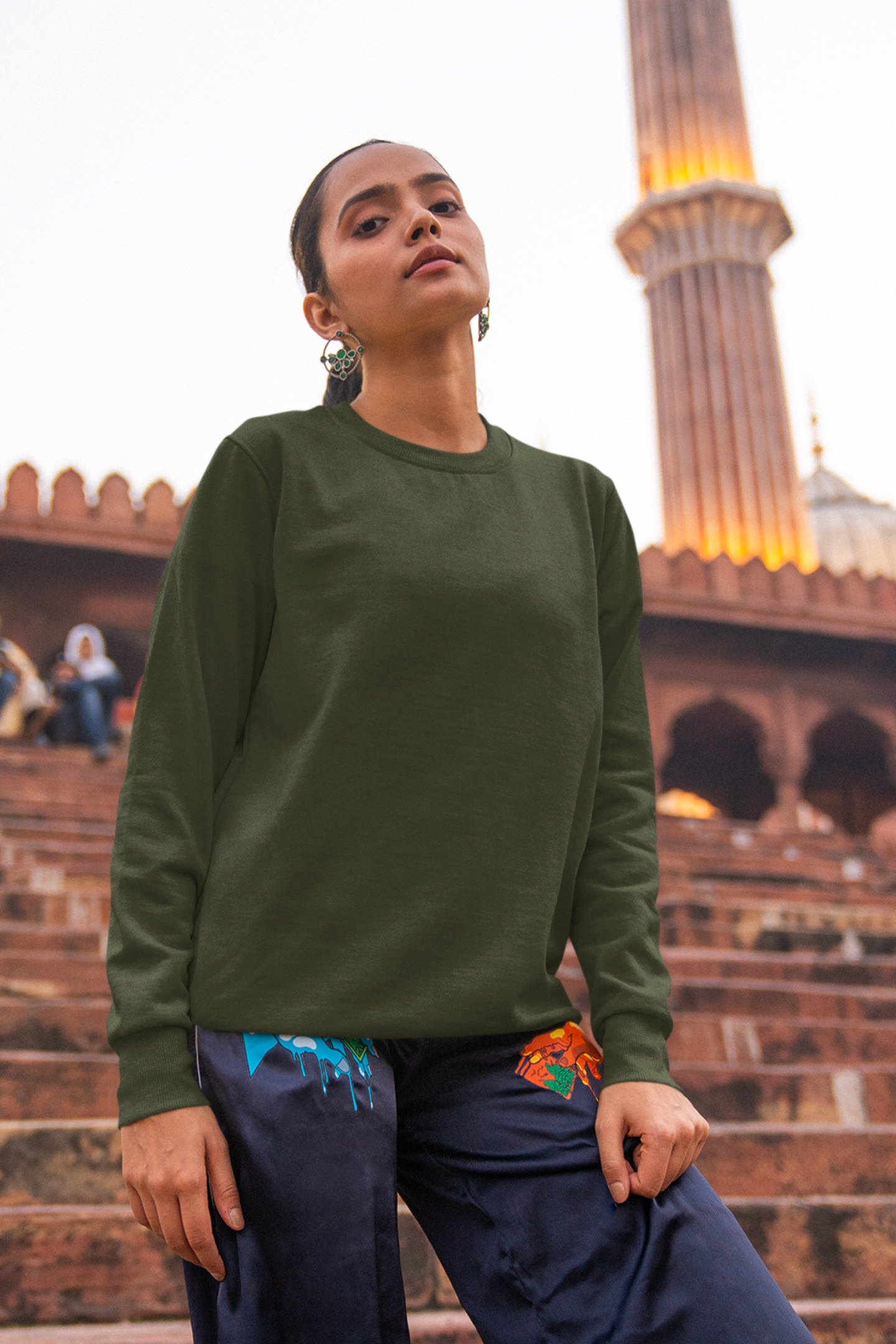 Olive Green Unisex Crew Neck Sweatshirt - BURBENT®