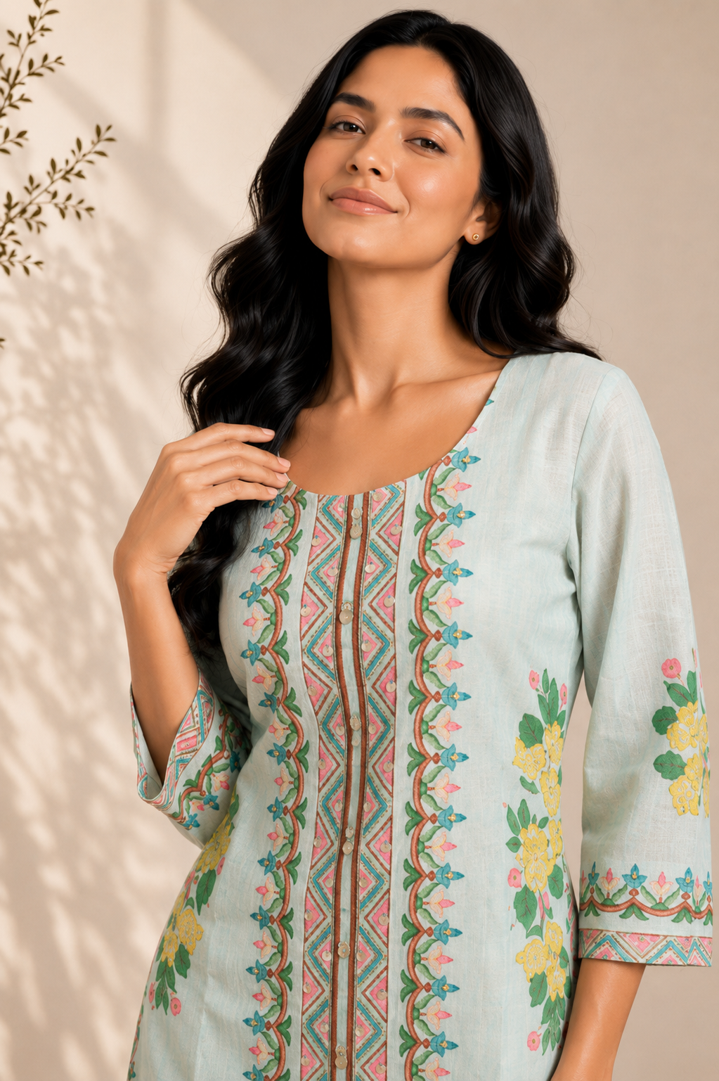 Sky Blue Linen Cotton Floral Co-ord Set