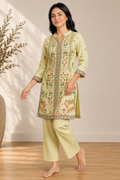 Lime Floral Jaal Linen Co-ord Set