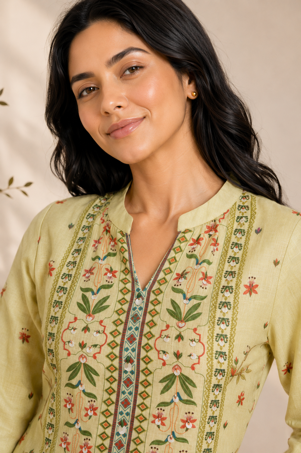 Lime Floral Jaal Linen Co-ord Set