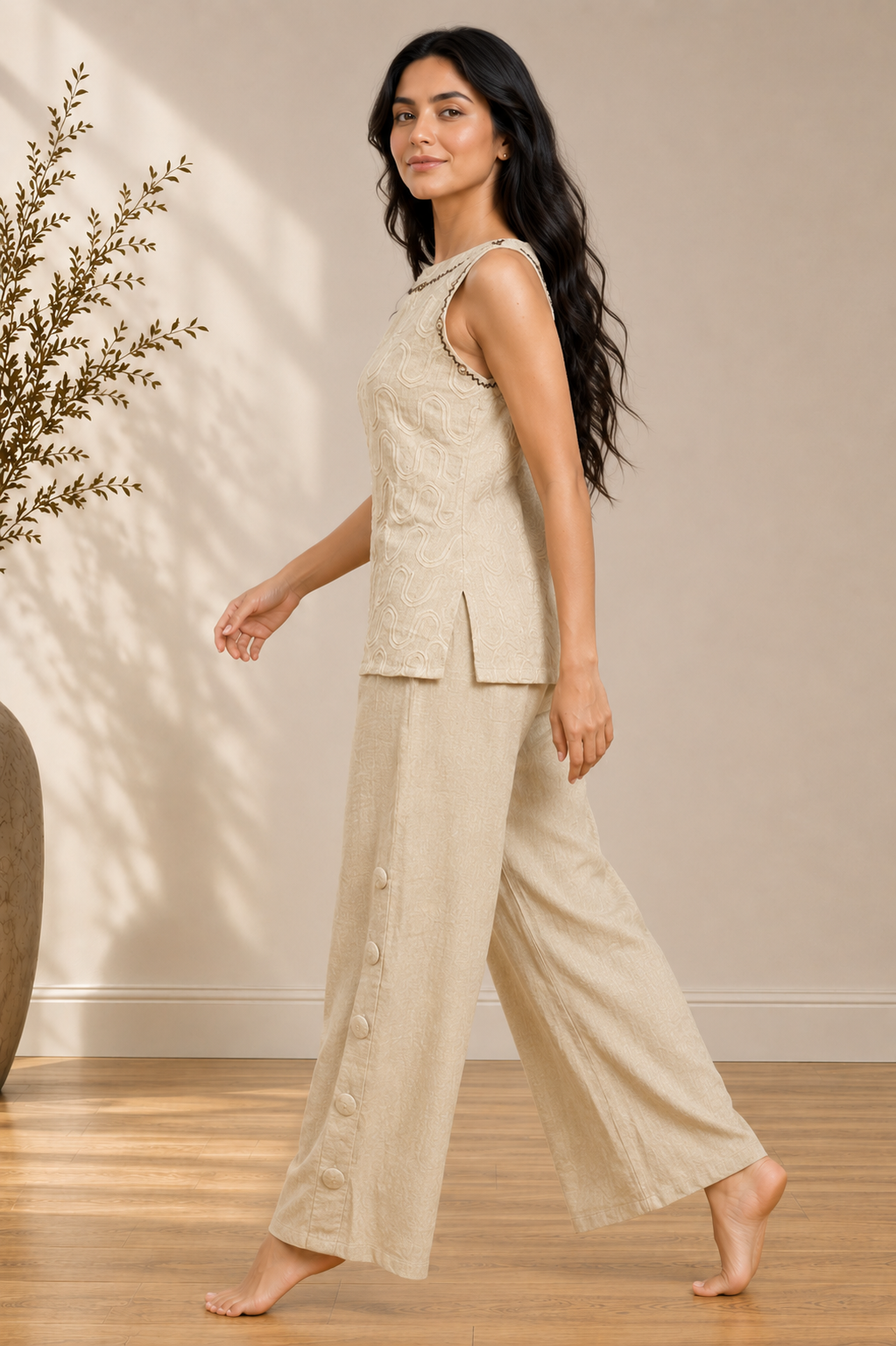 Beige Jute Linen Co-ord Set