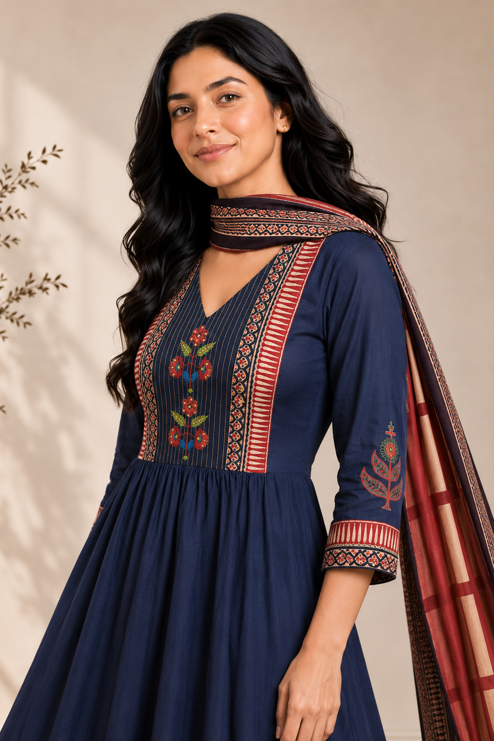 Navy Blockprint Maslin Silk Set