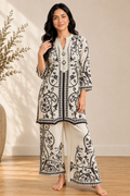 Ivory Black Baroque Crush Crepe Silk Co-Ord Set