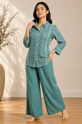 Teal Crochet Embroidered Kurta Set