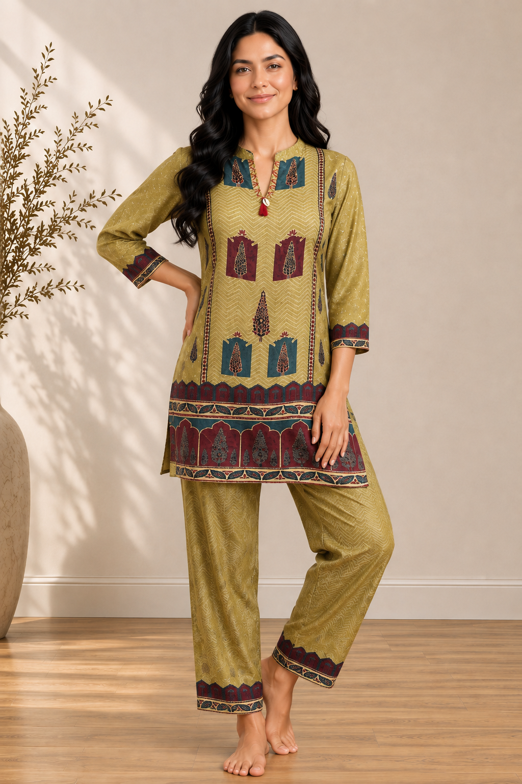 Olive Katha Crepe Silk Co-ord Set