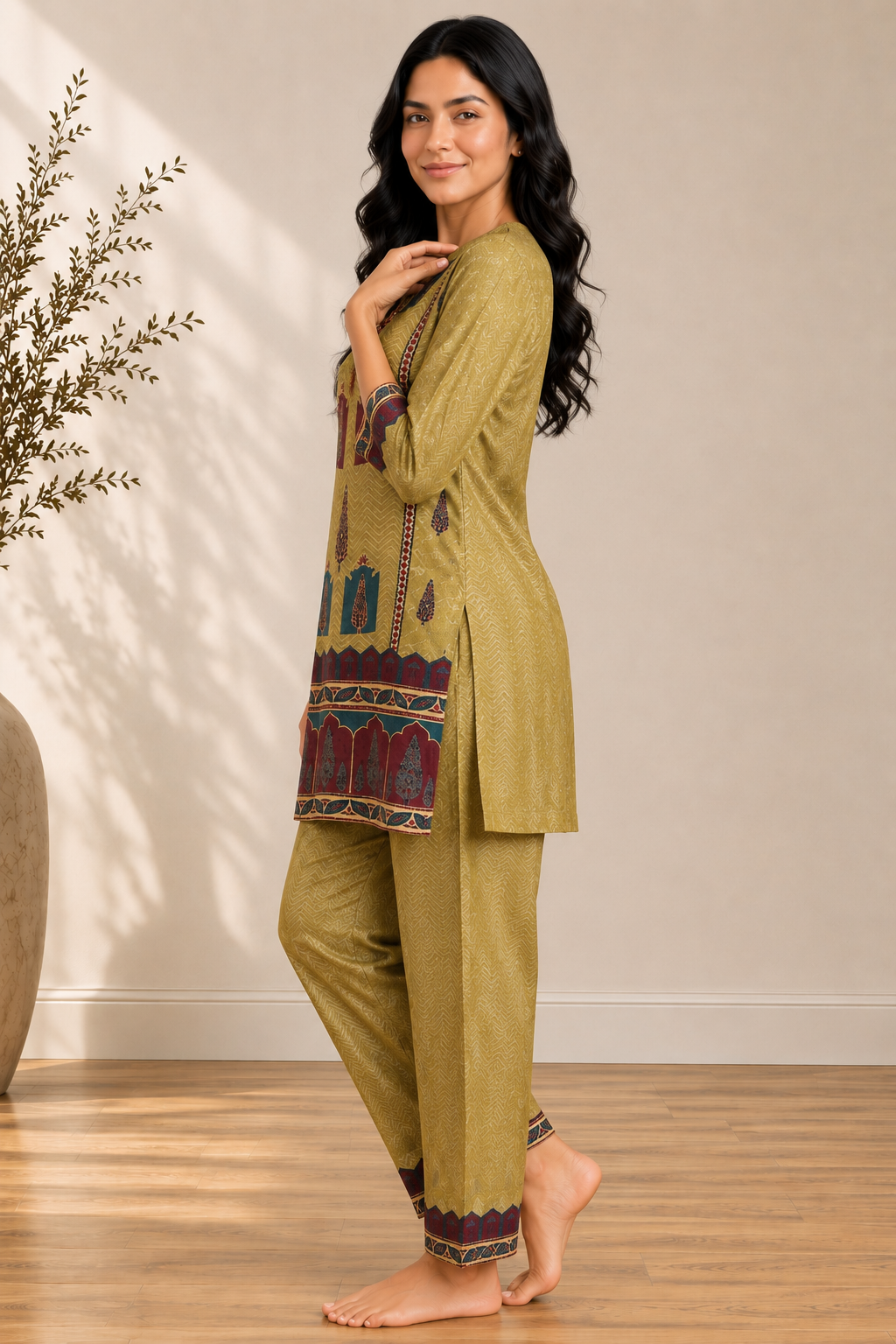 Olive Katha Crepe Silk Co-ord Set