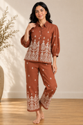 Brown Hakoba Crochet Collar Co-ord Set