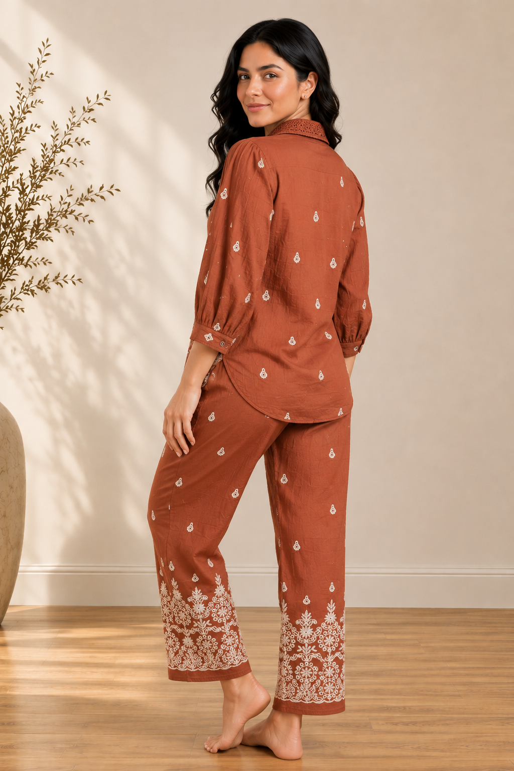 Brown Hakoba Crochet Collar Co-ord Set