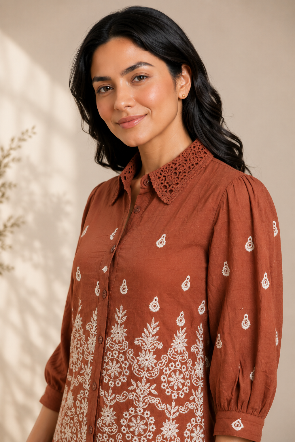 Brown Hakoba Crochet Collar Co-ord Set
