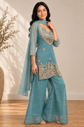 Powder Blue Salsa Embroidered Blouse & Kurta Set