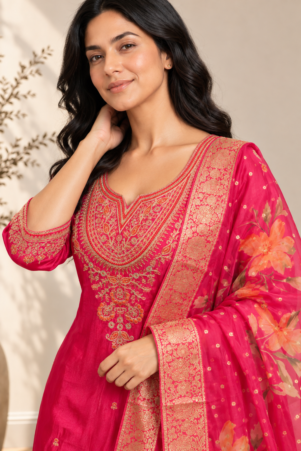 Fuchsia Taffeta Zari Elegance Set