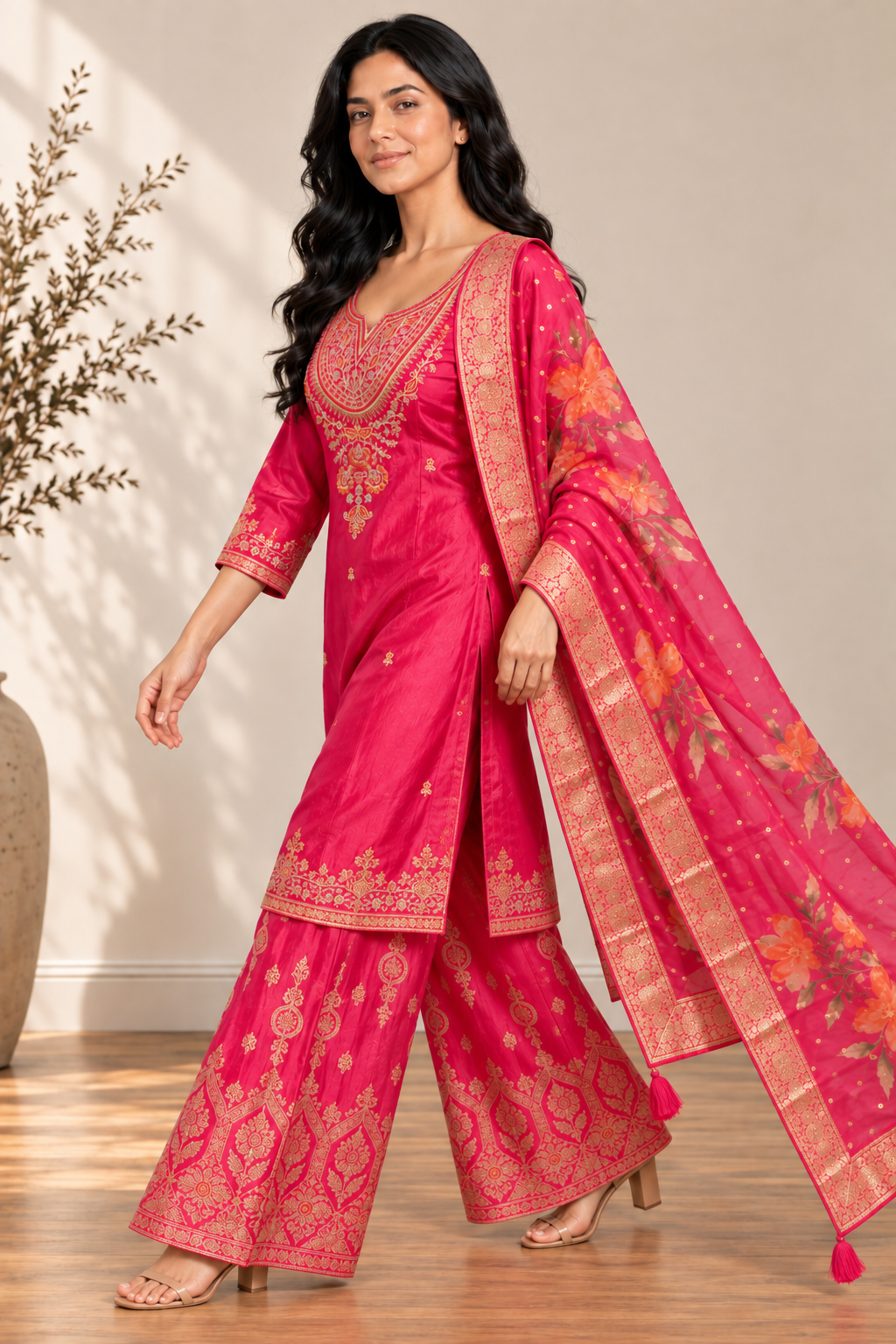 Fuchsia Taffeta Zari Elegance Set