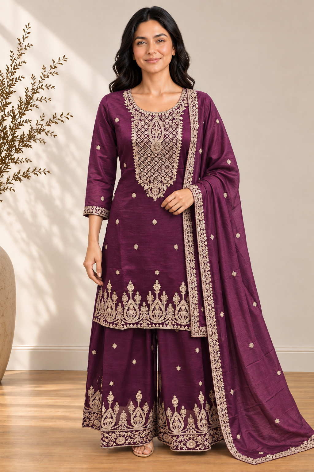 Royal Purple Tussah Silk Kurta Set