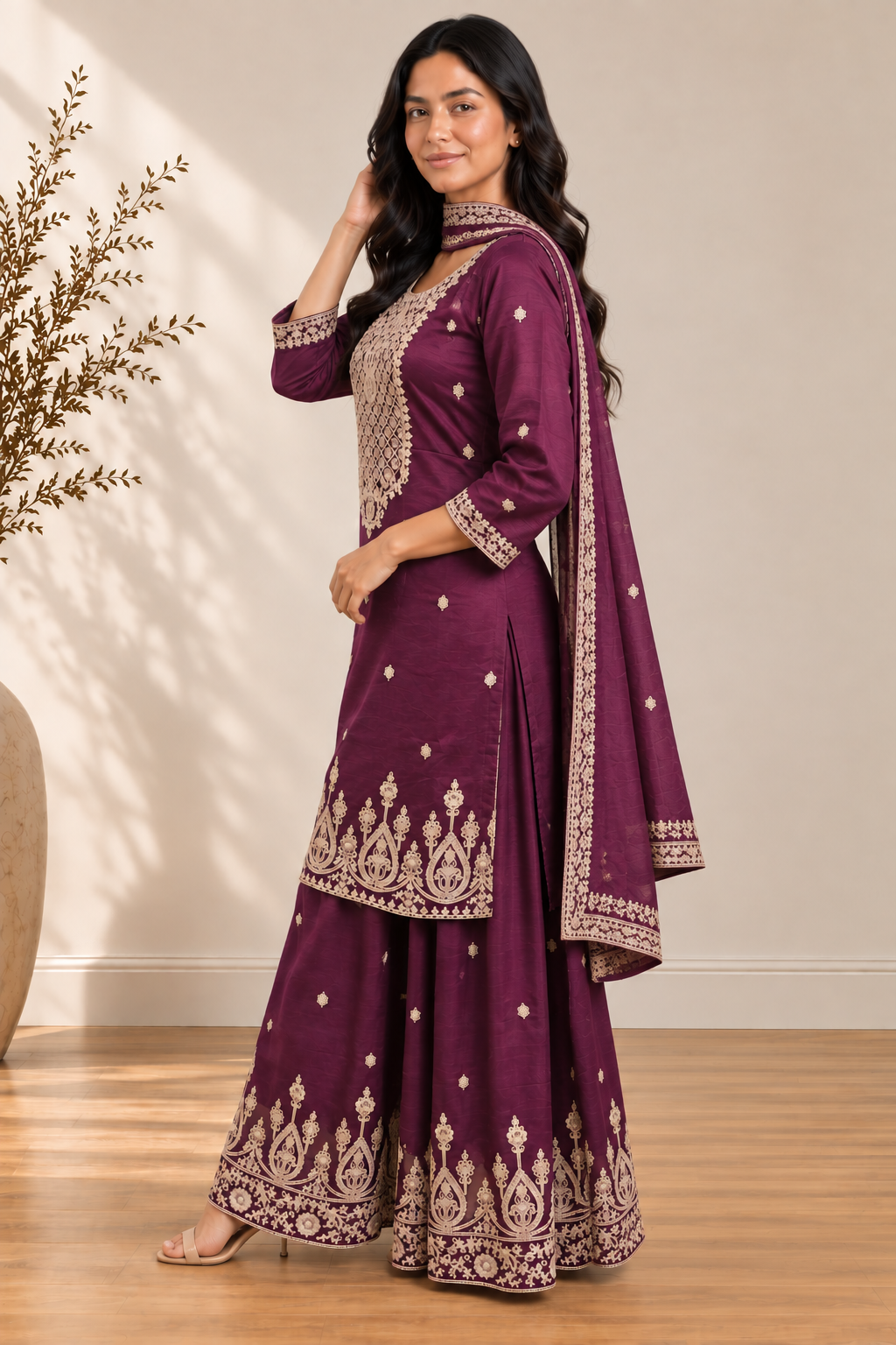 Royal Purple Tussah Silk Kurta Set