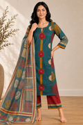 Teal Panel Print Cotton Suit Set