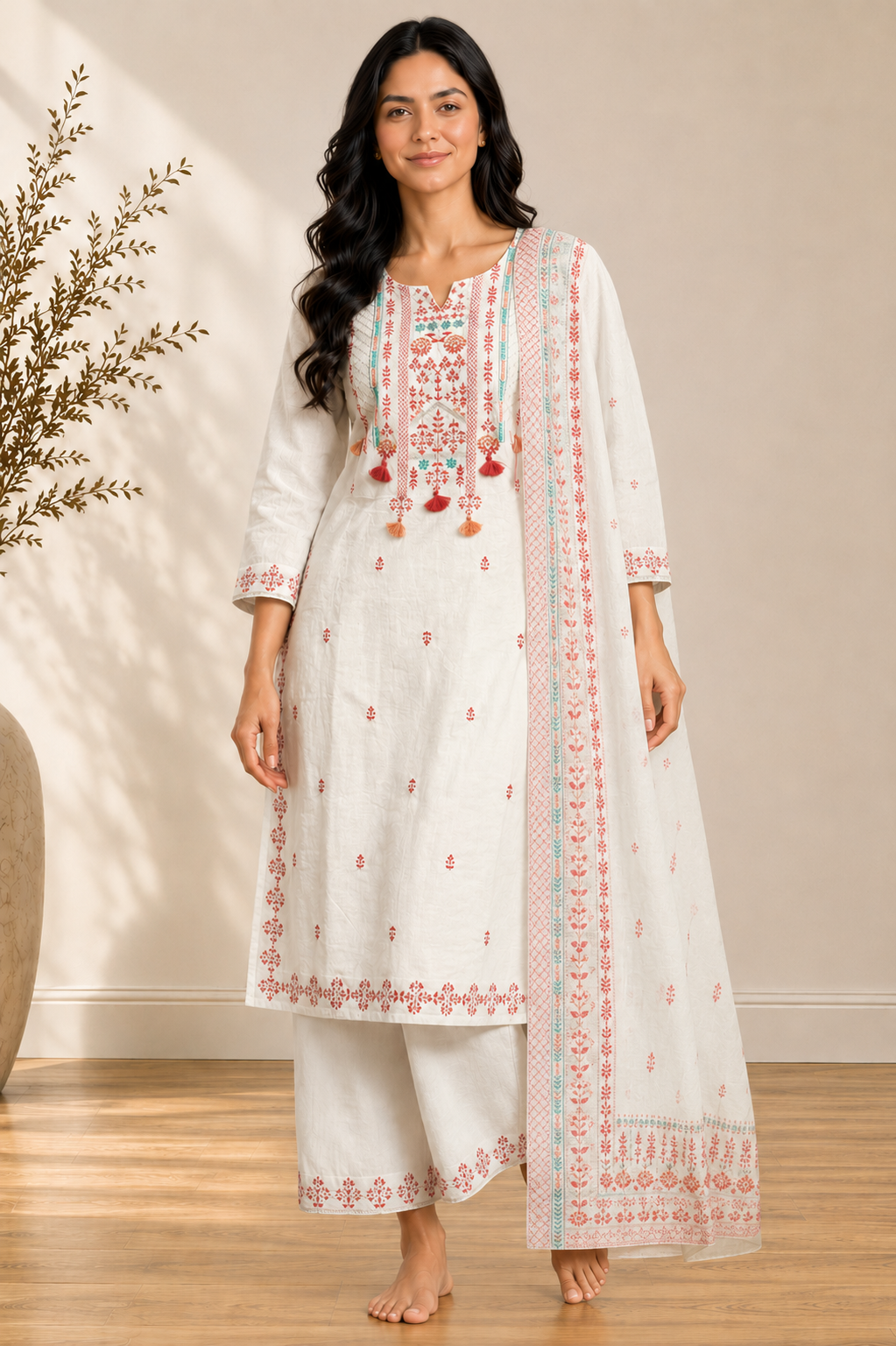 Soft Mulmul Embroidered Suit Set