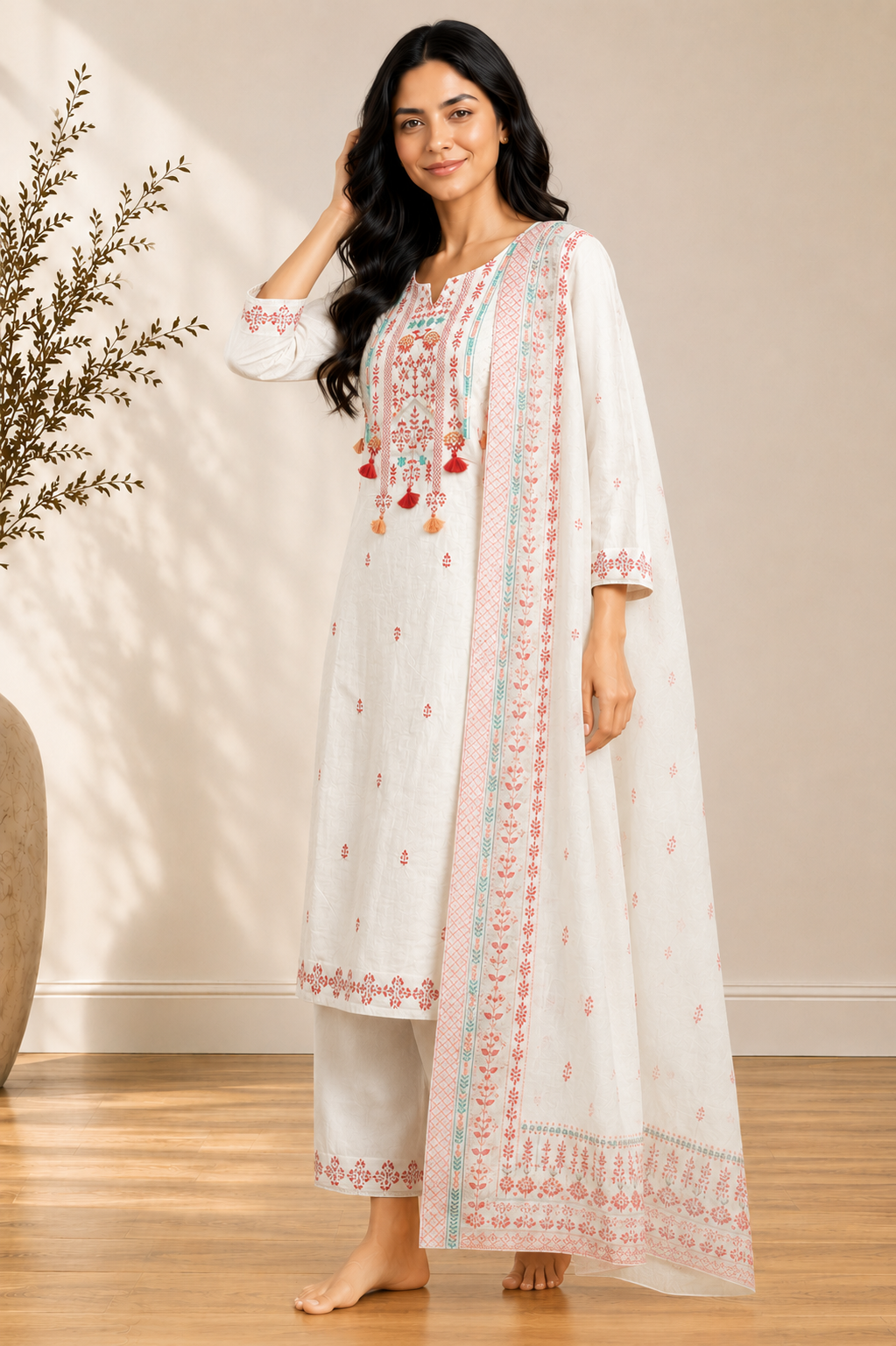 Soft Mulmul Embroidered Suit Set