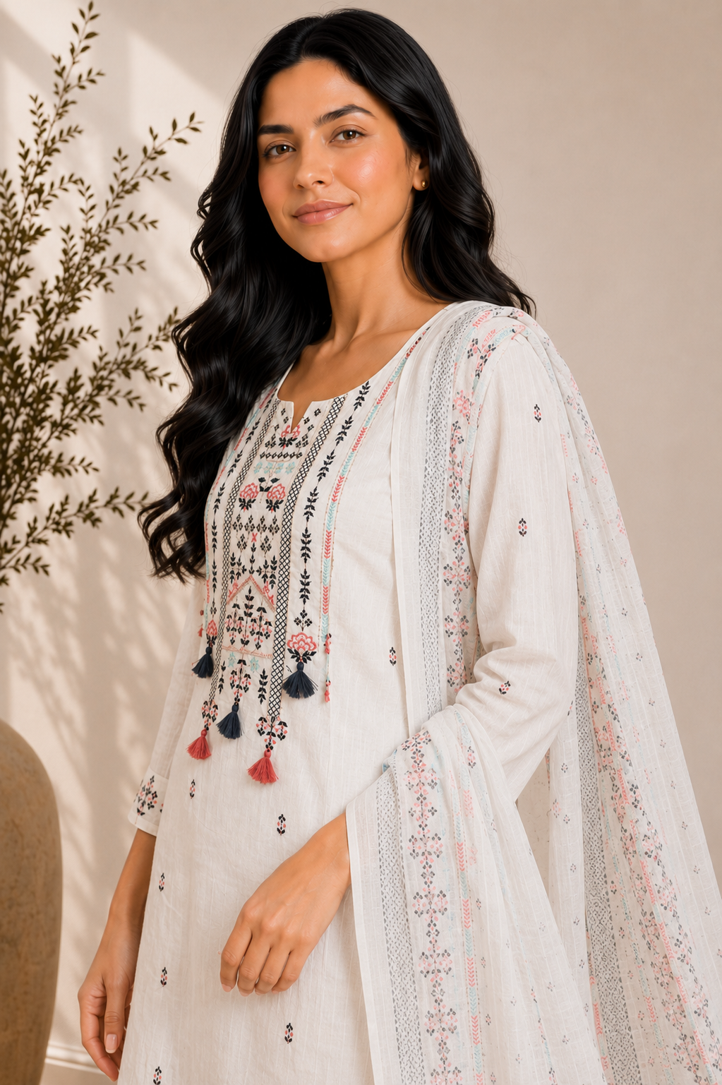 Soft Mulmul Embroidered Suit Set