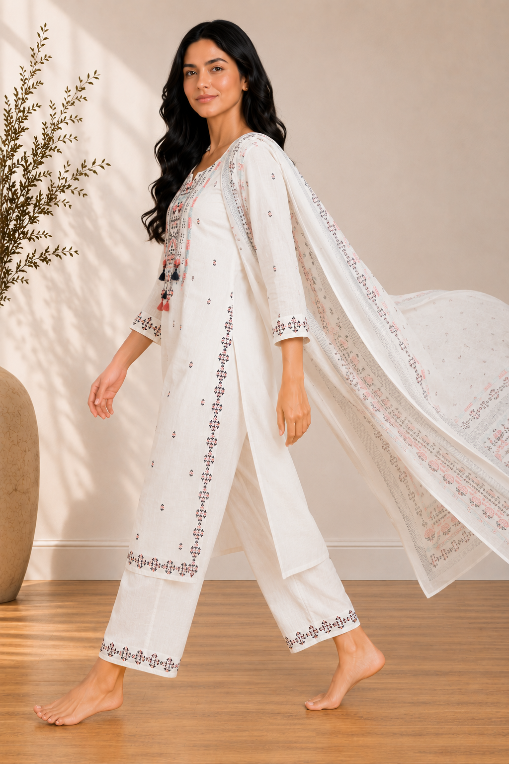 Soft Mulmul Embroidered Suit Set
