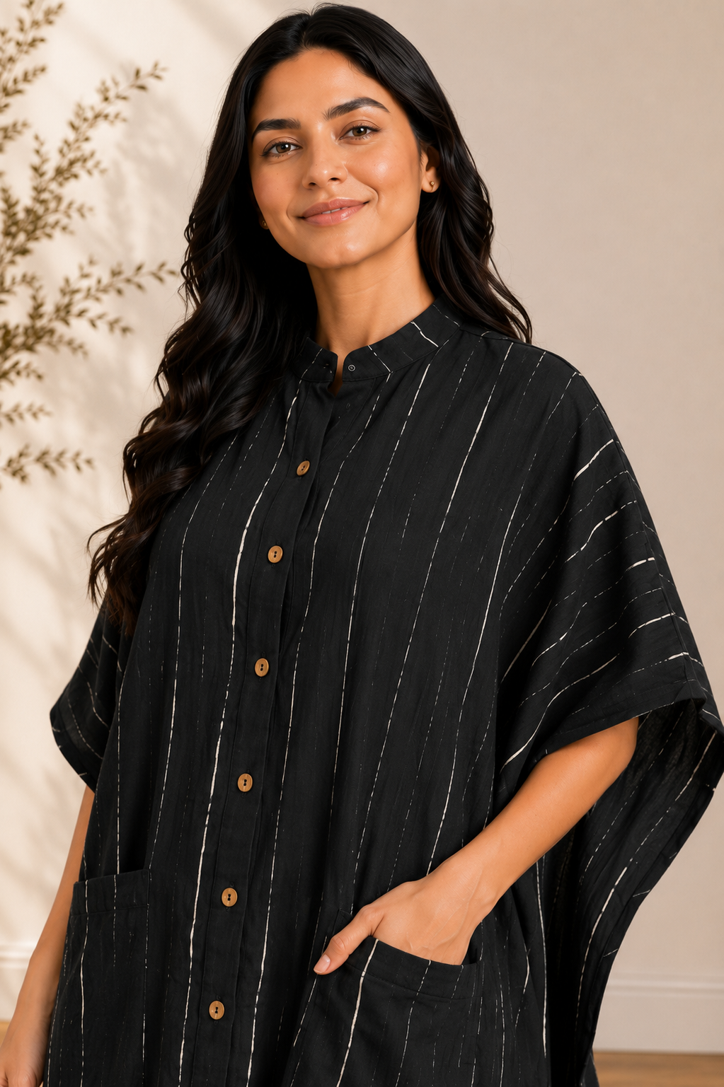 Black Shibori Cotton Kaftan Co-ord Set