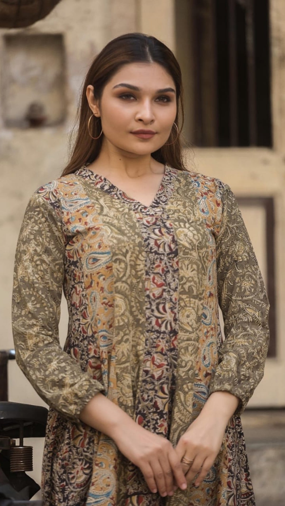 Vintage Kalamkari Multi-Kali Kurta Set – Organic Cotton Handblock Elegance