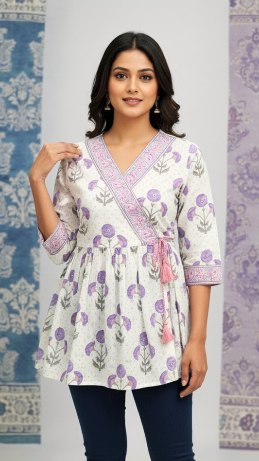 Lavender Floral Angrakha Peplum Top