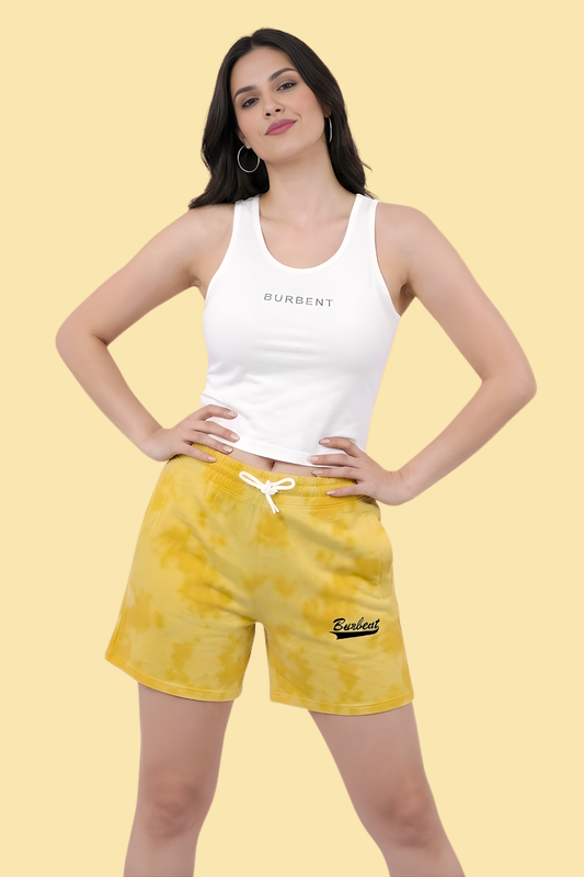 Yellow Tie-Dye Embroidered Shorts
