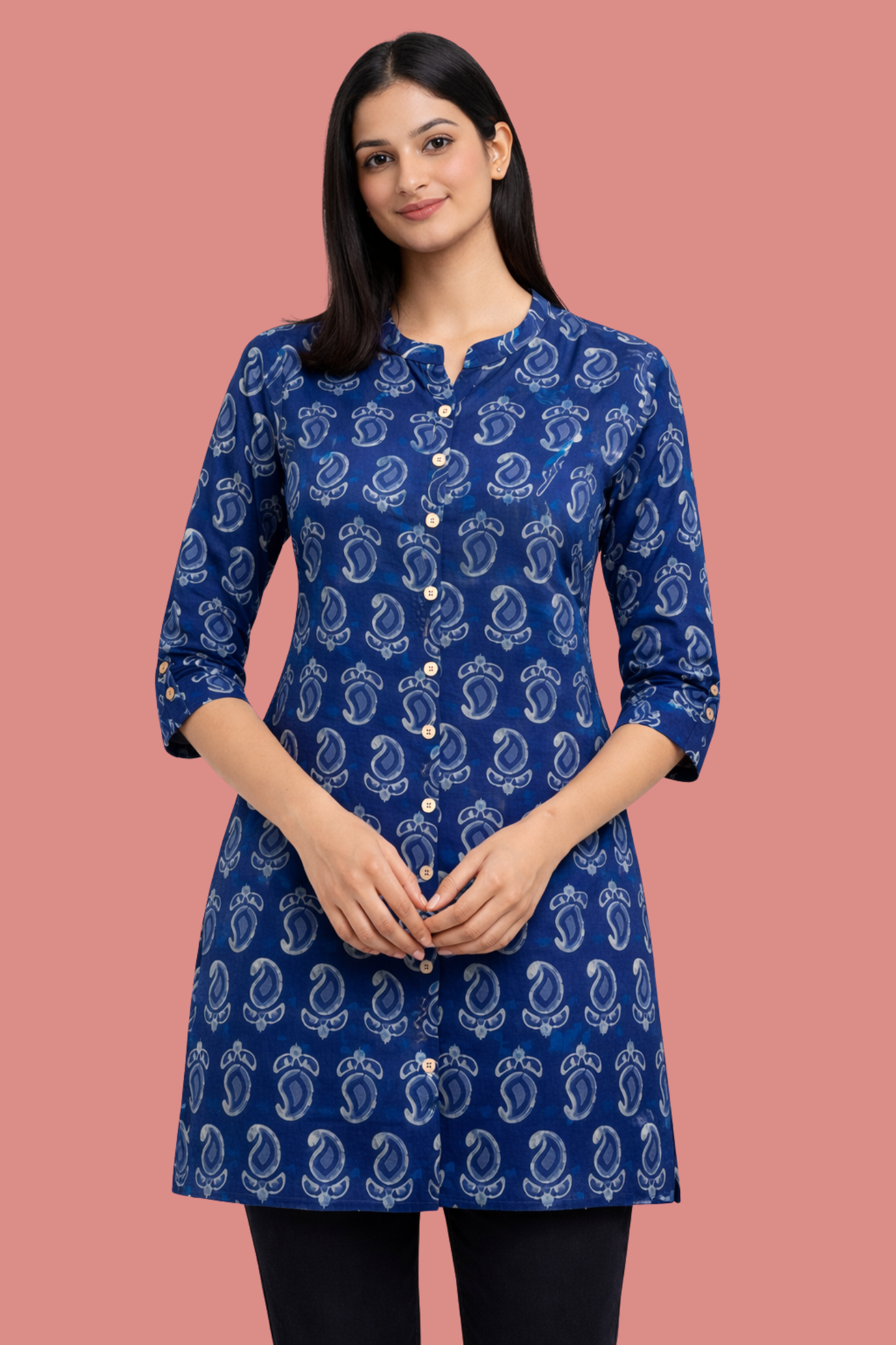 Indigo Hand Block Printed A-Line Kurti