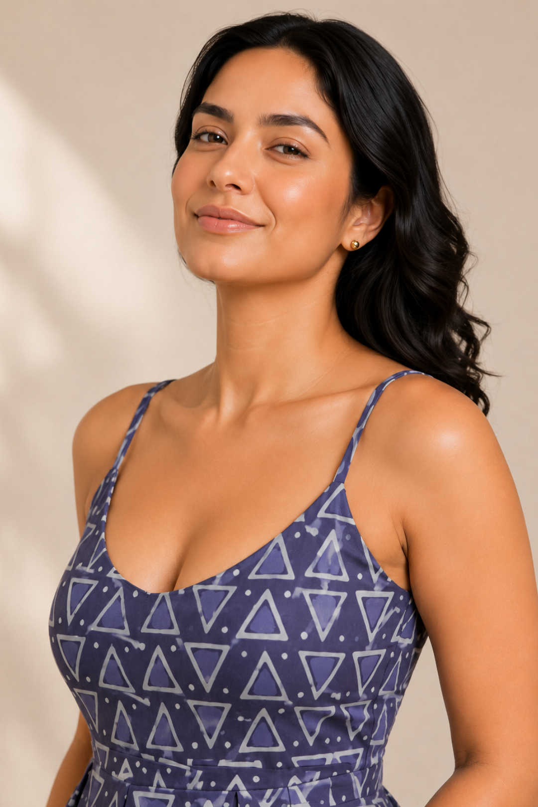 Grey Geometric Hand Block Print Cotton Peplum Top