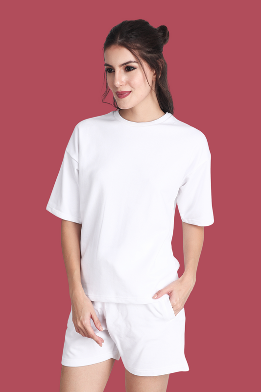 White Unisex Oversized T-shirt & Shorts Co-ord Set - BURBENT®