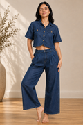 Indigo Denim Crop Shirt & Pant Co-ord