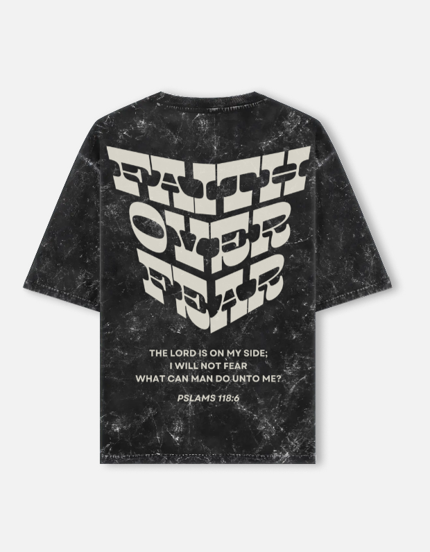 Faith Over Fear Black Acid-Wash Tee