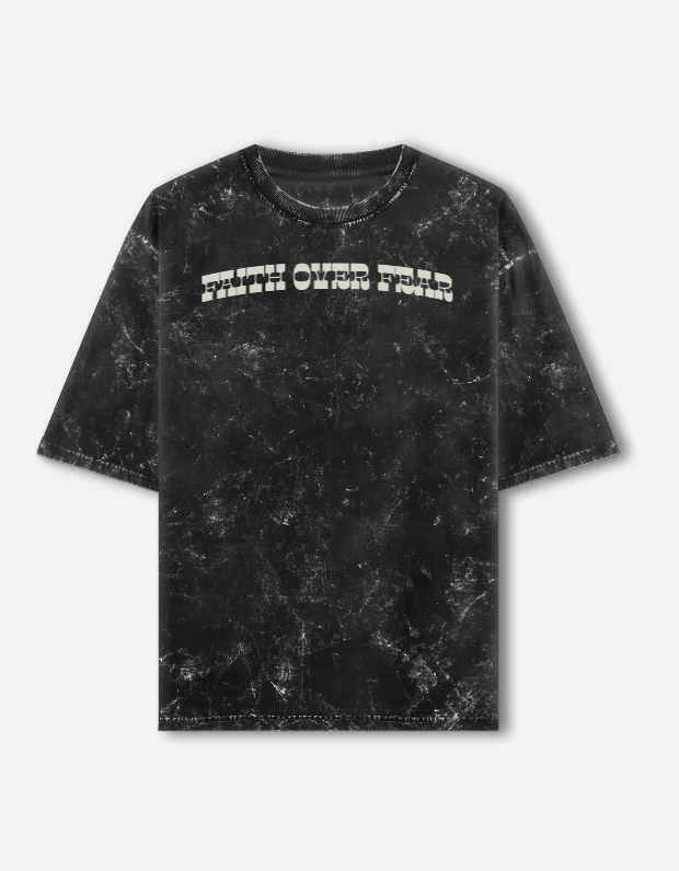 Faith Over Fear Black Acid-Wash Tee