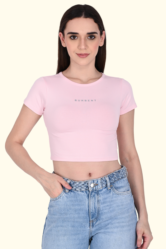 Baby Pink Fitted Crop Tee for Women