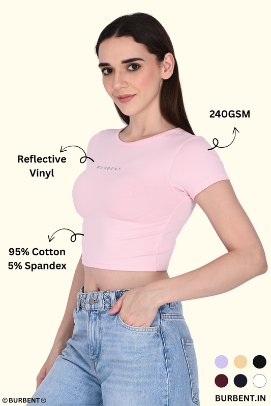 Baby Pink Fitted Crop Tee for Women