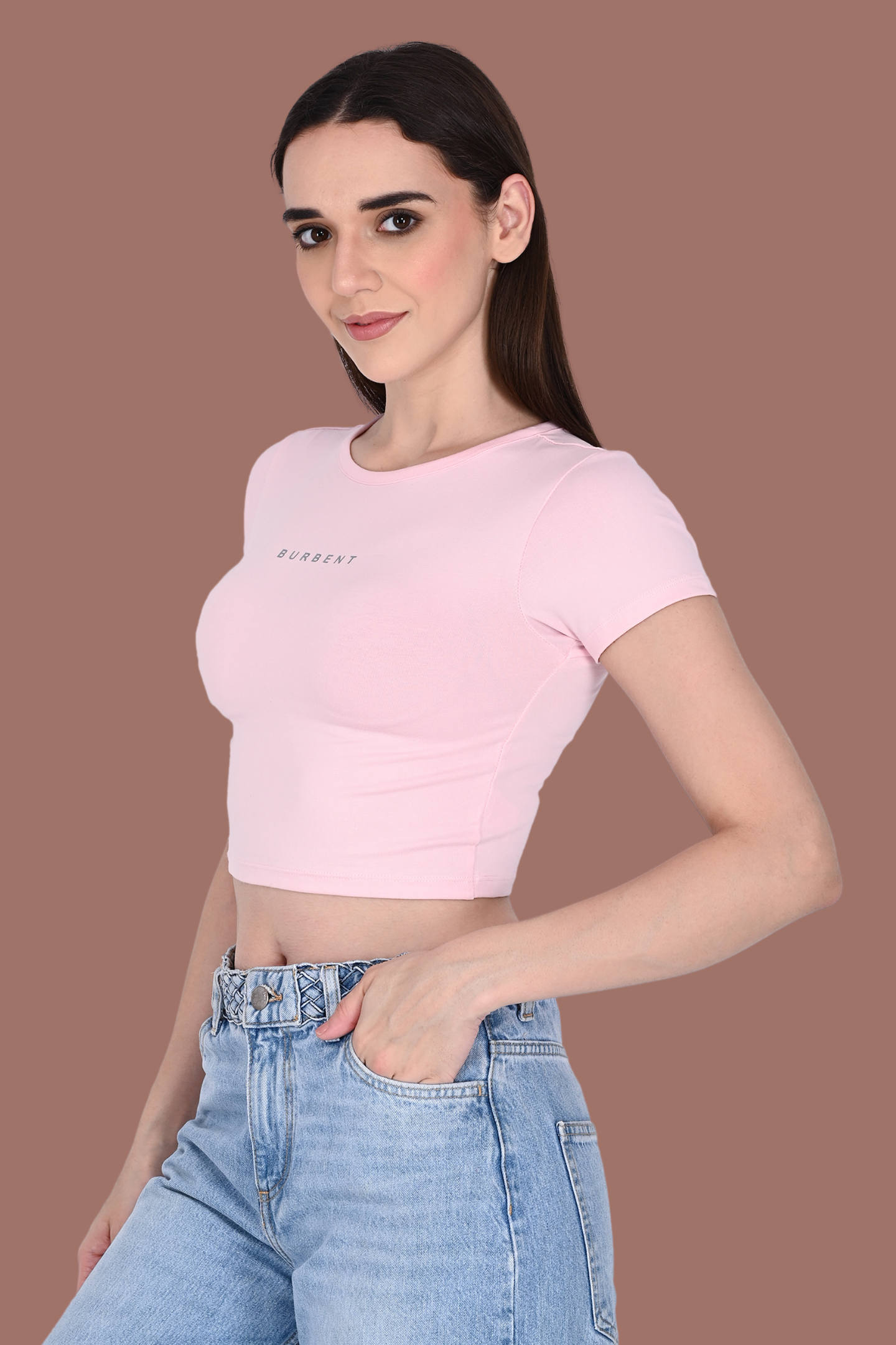 Baby Pink Fitted Crop Tee for Women