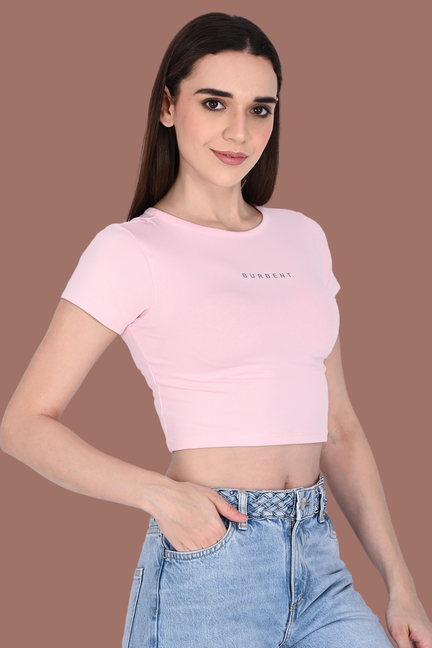 Baby Pink Fitted Crop Tee for Women