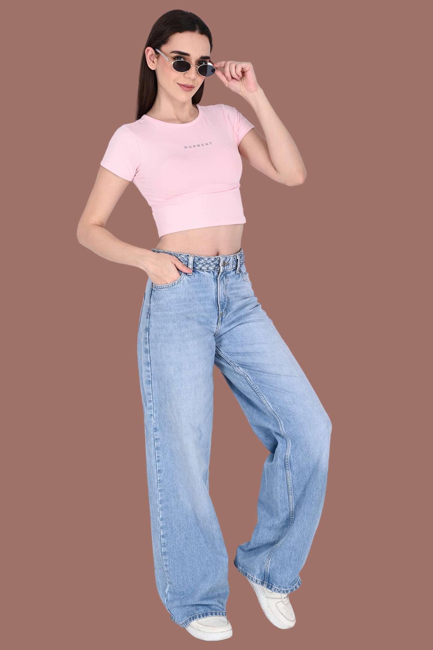 Baby Pink Fitted Crop Tee for Women