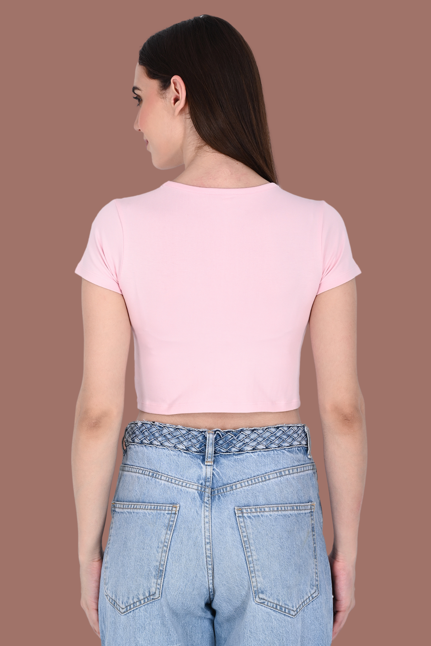 Baby Pink Fitted Crop Tee for Women