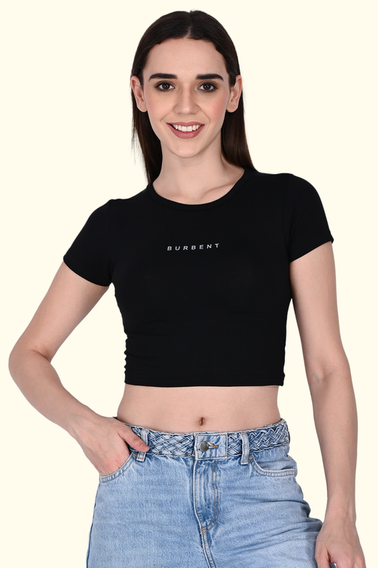 Black Fitted Crop Tee for Women