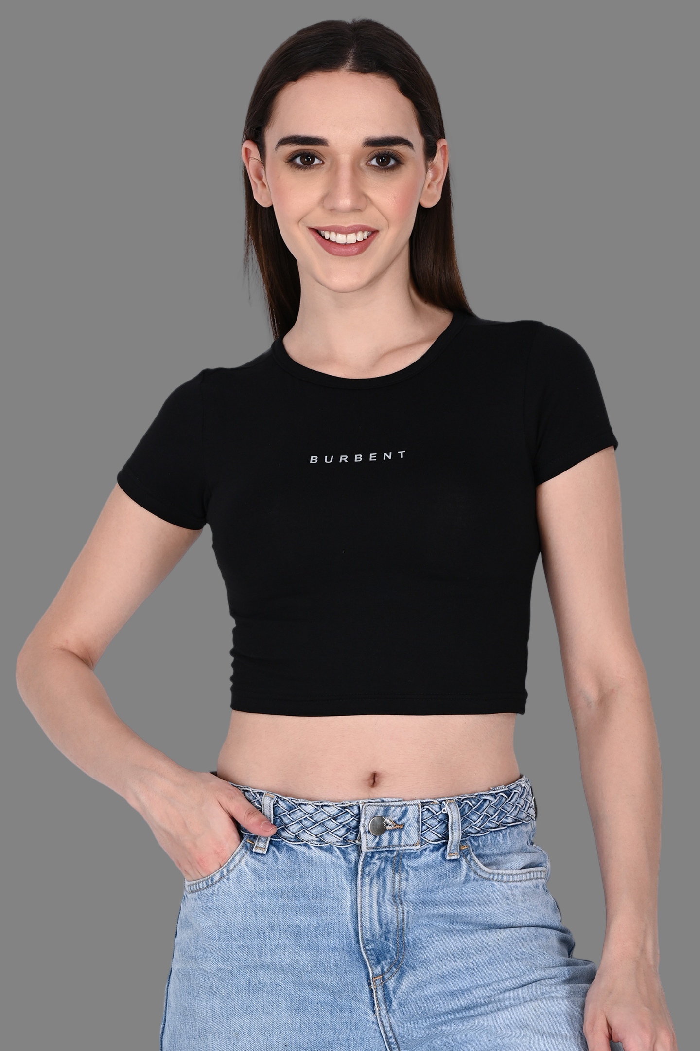 Black Fitted Crop Tee for Women