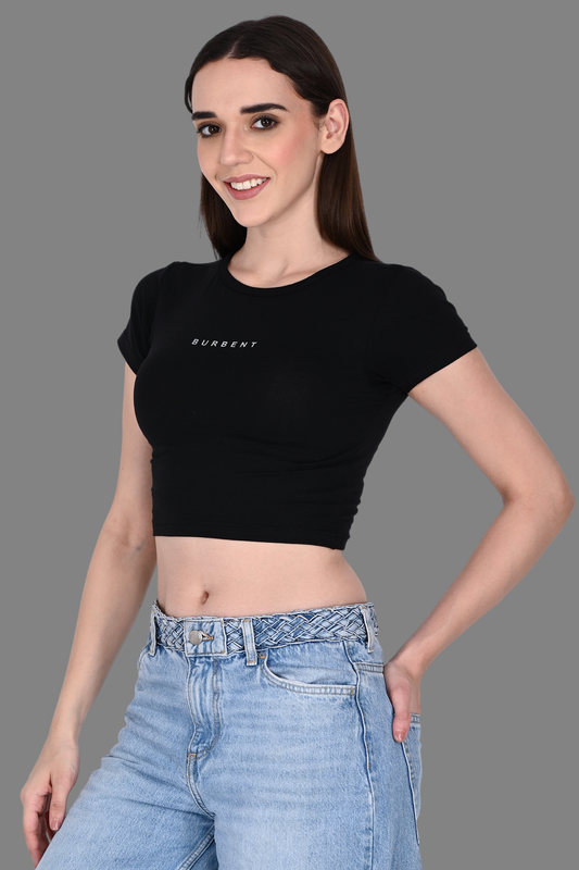 Black Fitted Crop Tee for Women
