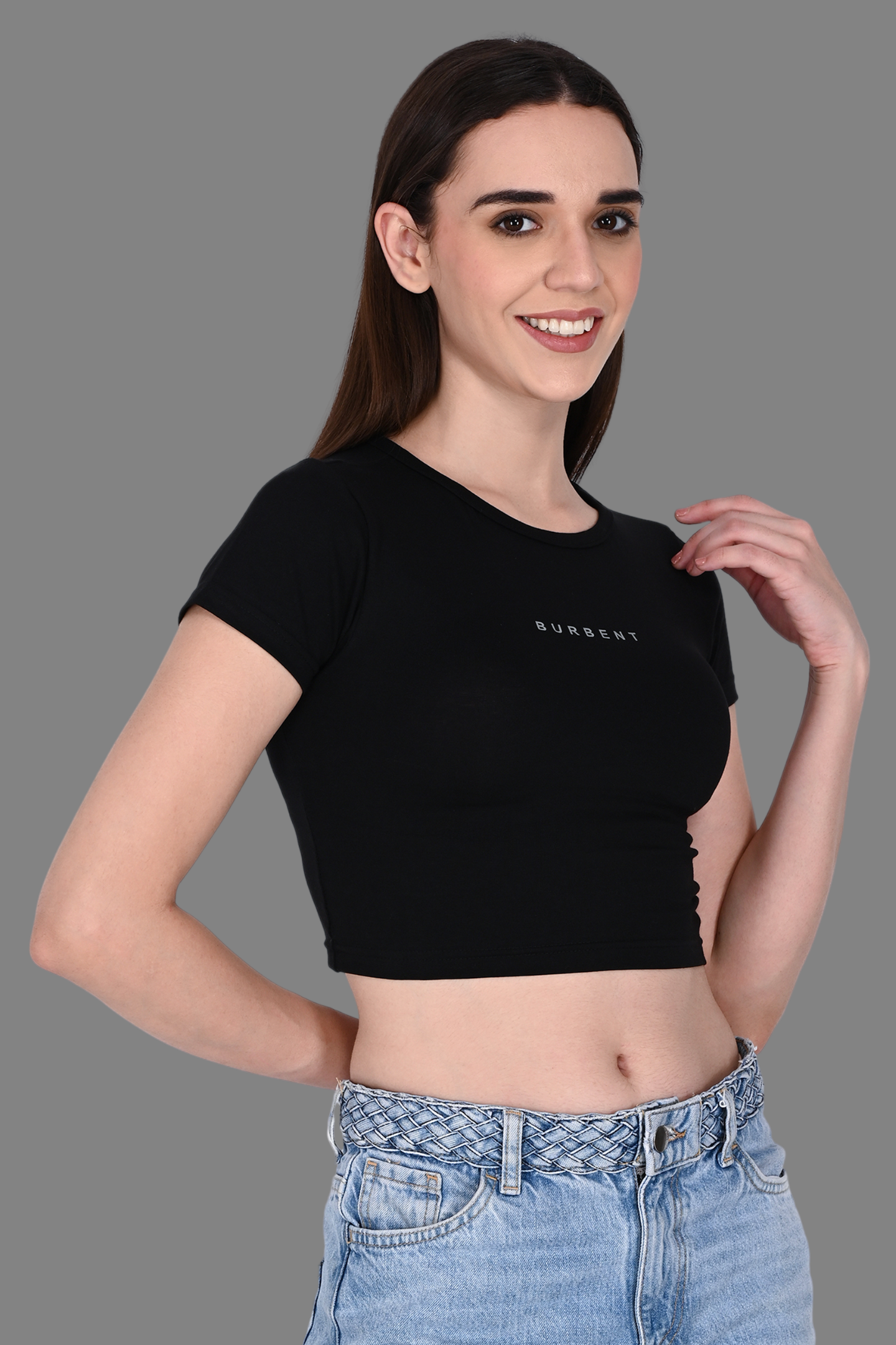Black Fitted Crop Tee for Women