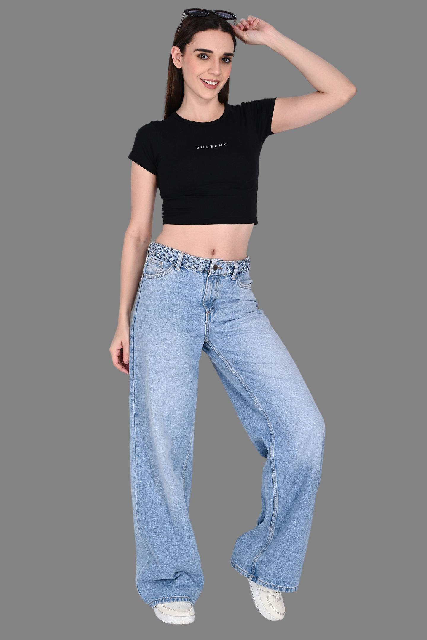 Black Fitted Crop Tee for Women