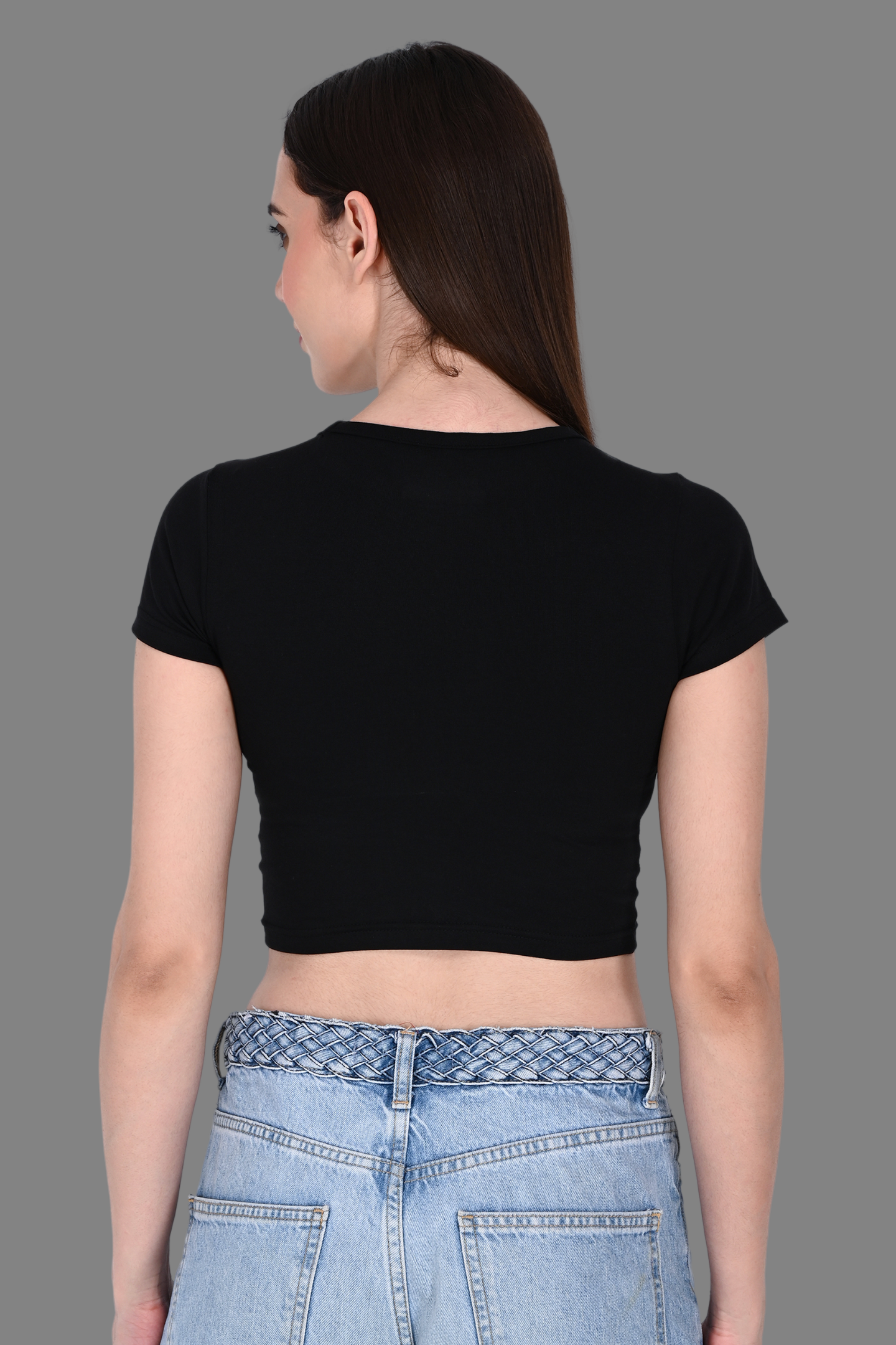 Black Fitted Crop Tee for Women
